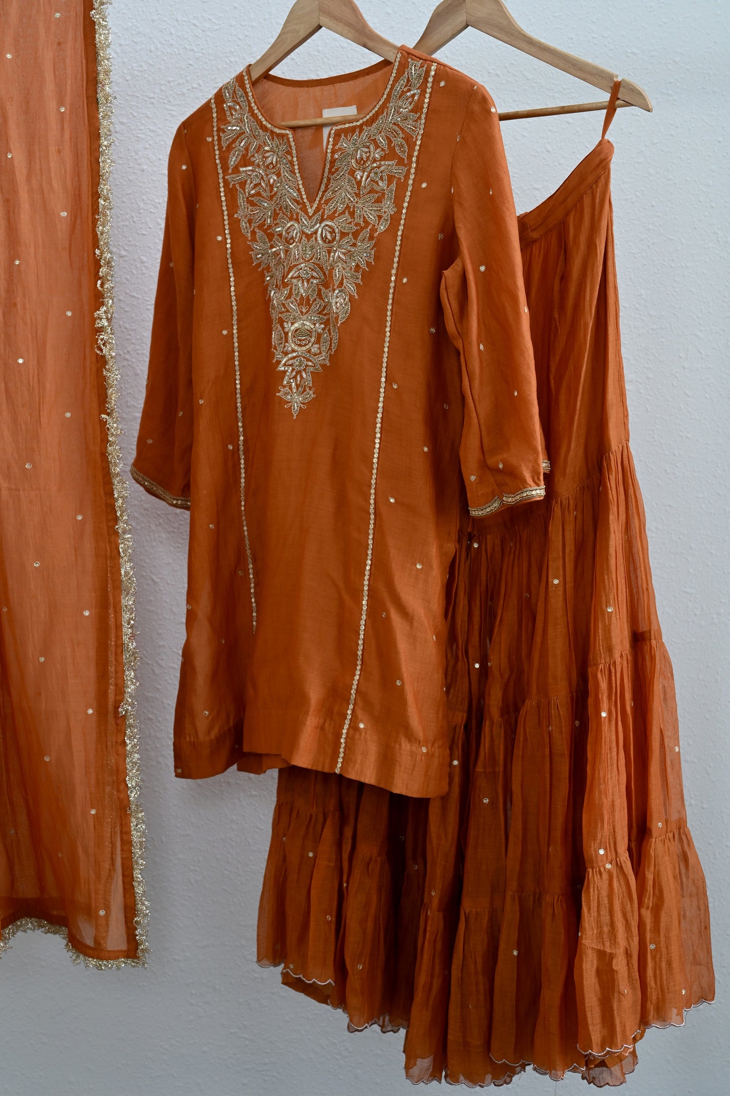 Rusty Orange Narrow Gathered Sharara Set