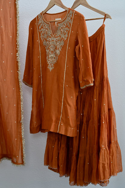 Rusty Orange Narrow Gathered Sharara Set