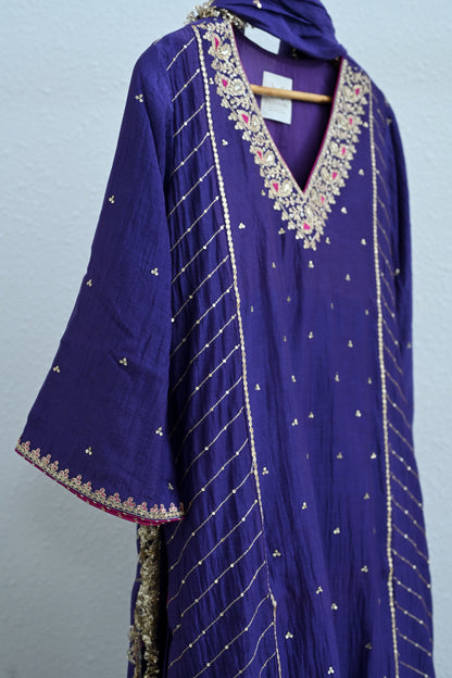 Purple Side Panel Sharara Set