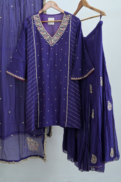 Purple Side Panel Sharara Set