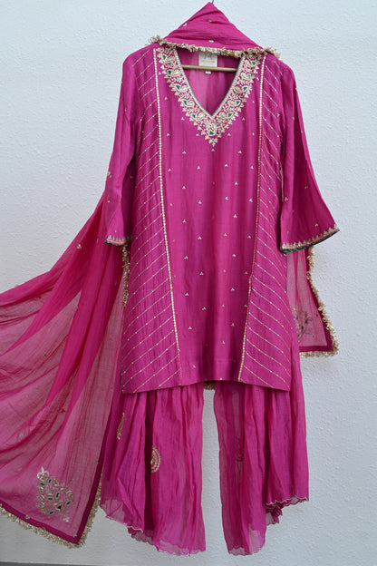 Pink Side Panel Sharara Set