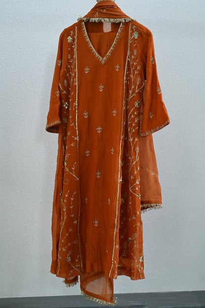 Rust Orange Side Jaal Suit Set