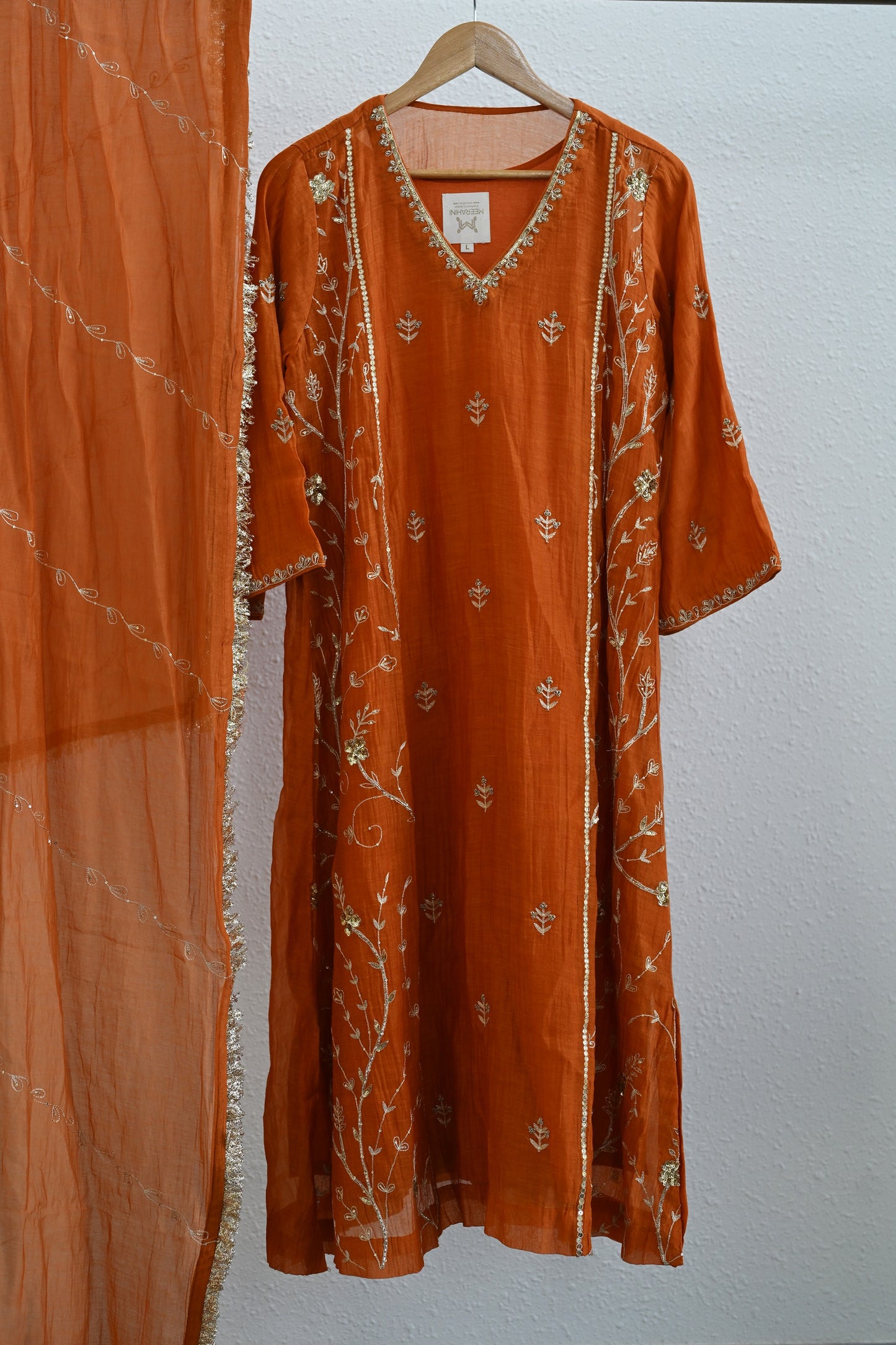 Rust Orange Side Jaal Suit Set