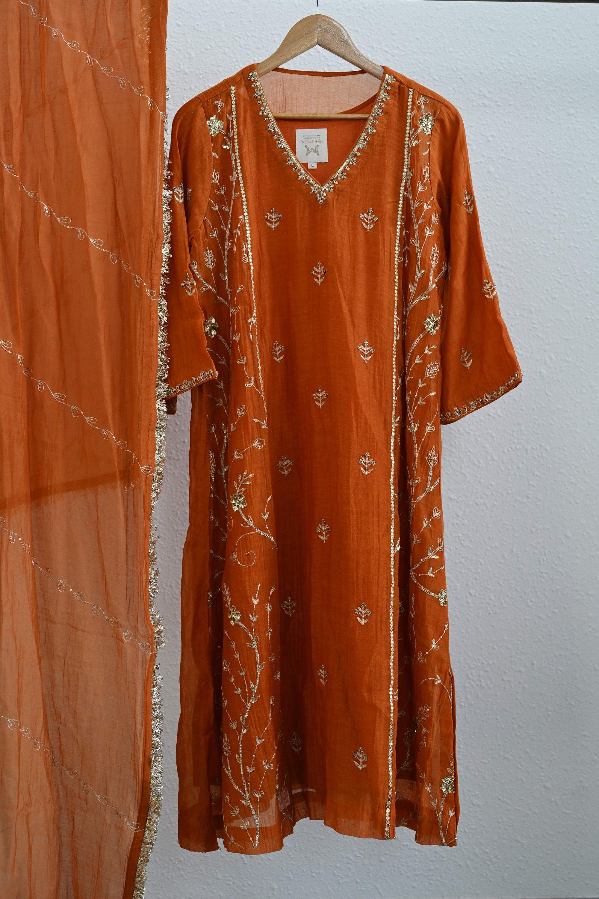 Rust Orange Side Jaal Suit Set