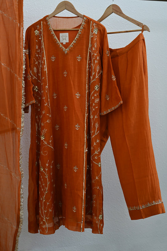 Rust Orange Side Jaal Suit Set