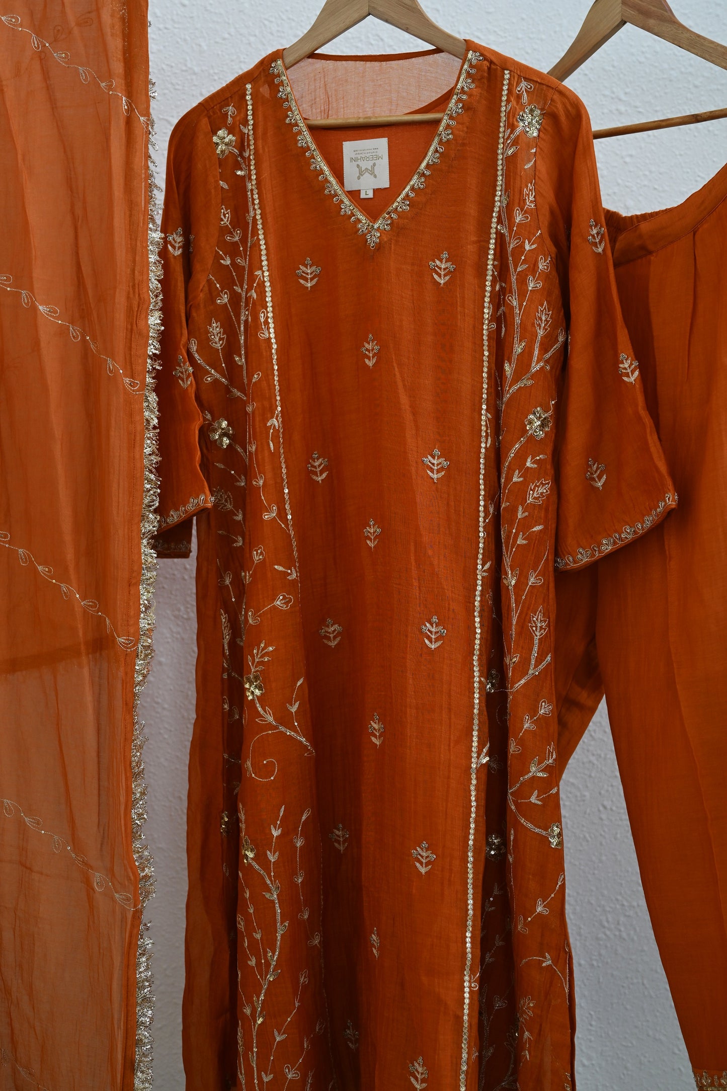 Rust Orange Side Jaal Suit Set