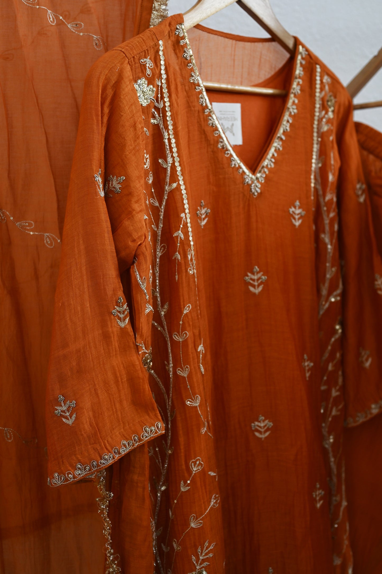 Rust Orange Side Jaal Suit Set
