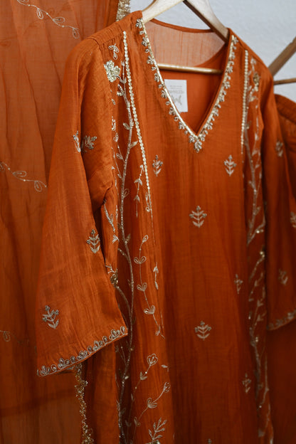 Rust Orange Side Jaal Suit Set