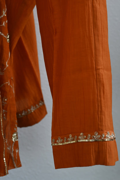 Rust Orange Side Jaal Suit Set