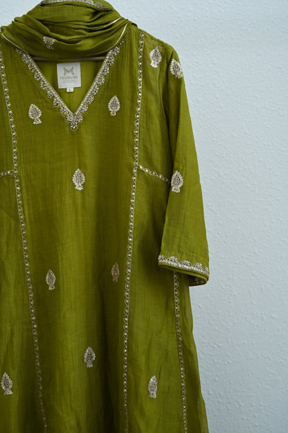 Bottle Green Side Jaal Suit Set