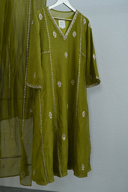 Bottle Green Side Jaal Suit Set
