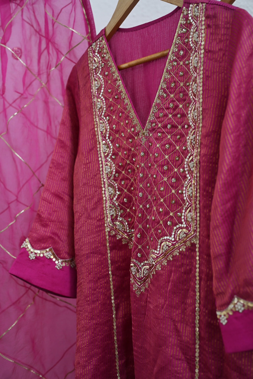 Pink Side Jaal Suit Set