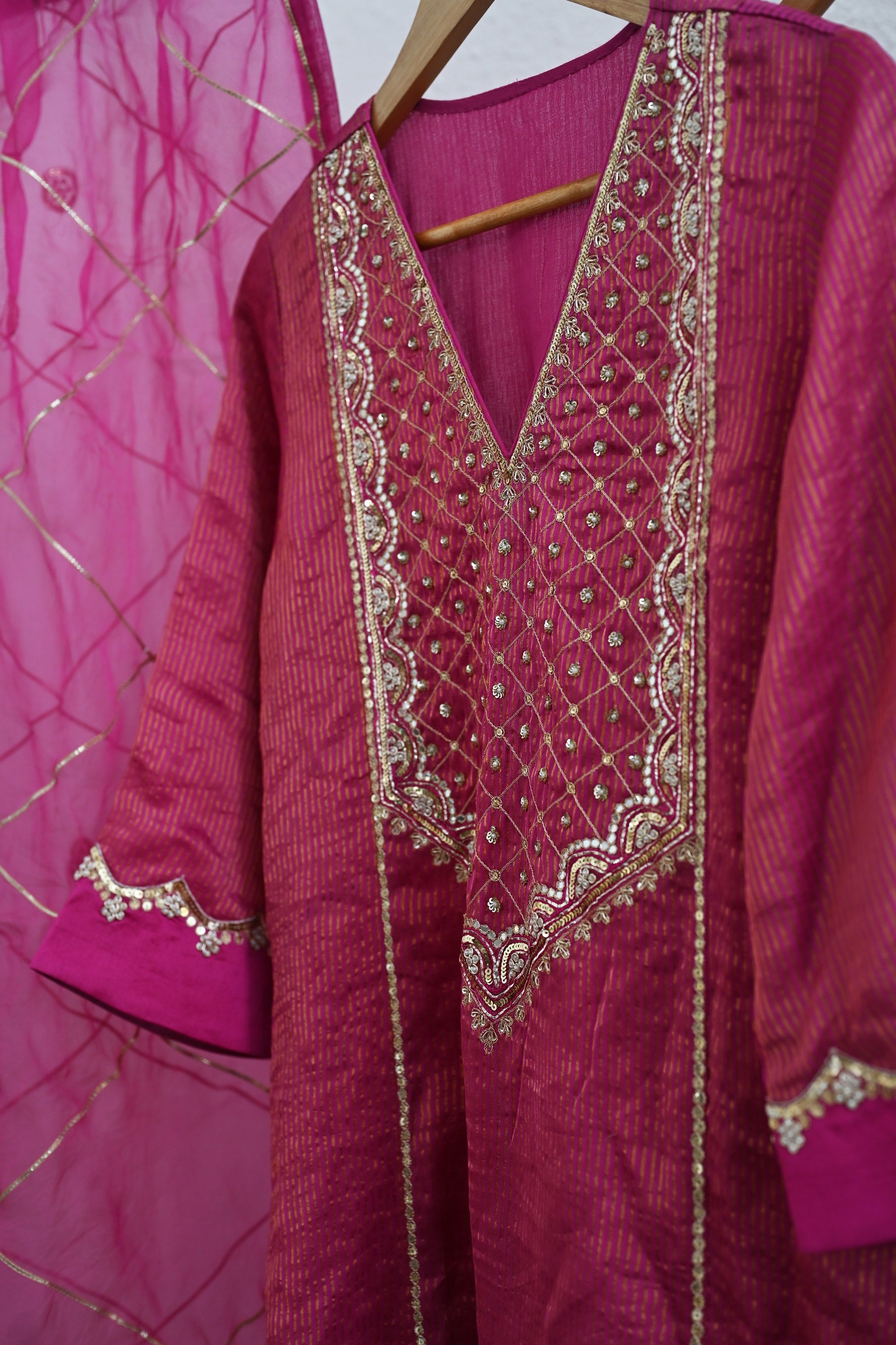 Pink Side Jaal Suit Set