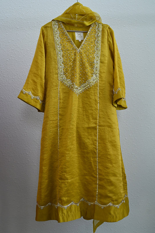 Yellow Side Jaal Suit Set