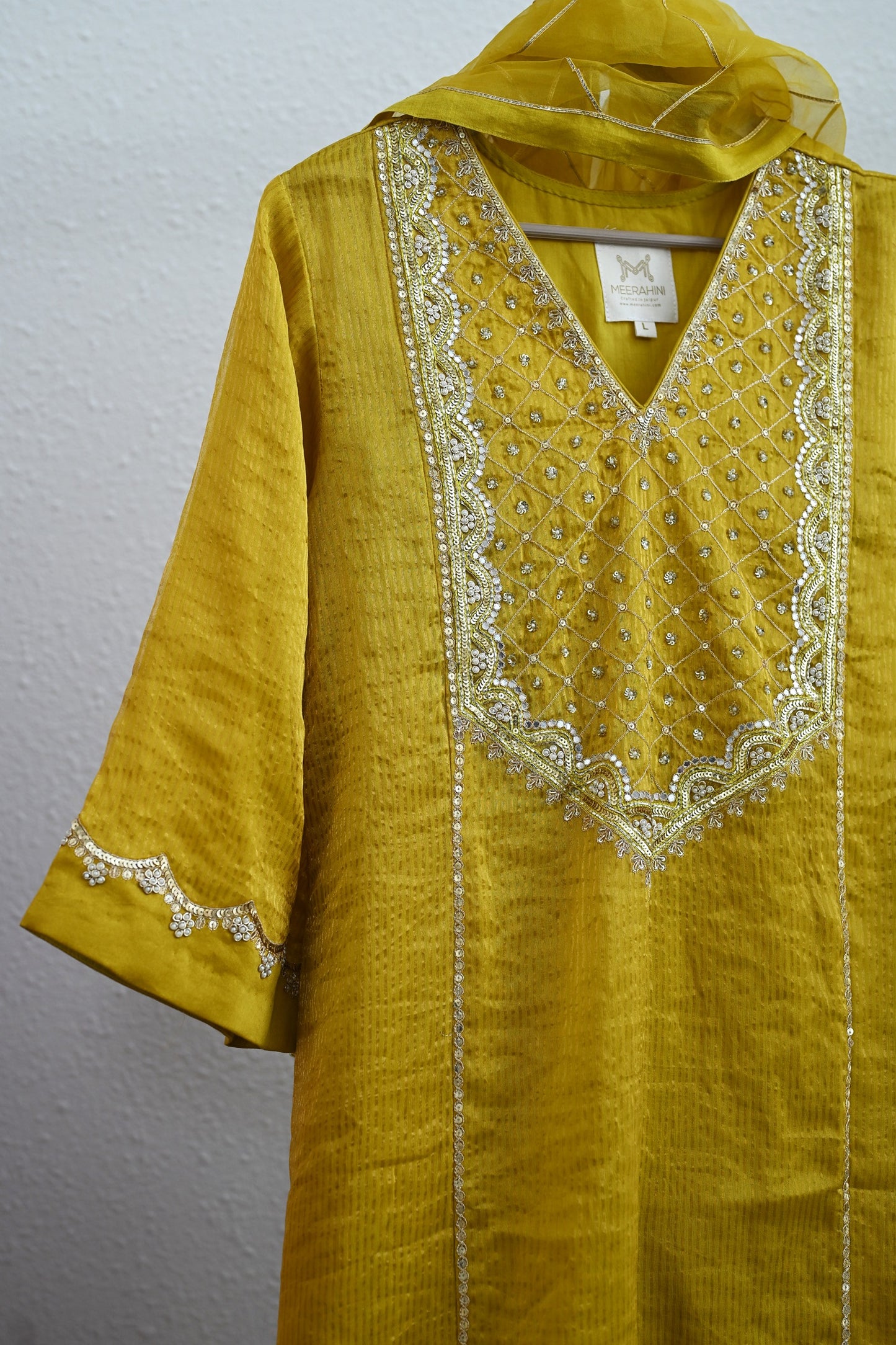 Yellow Side Jaal Suit Set