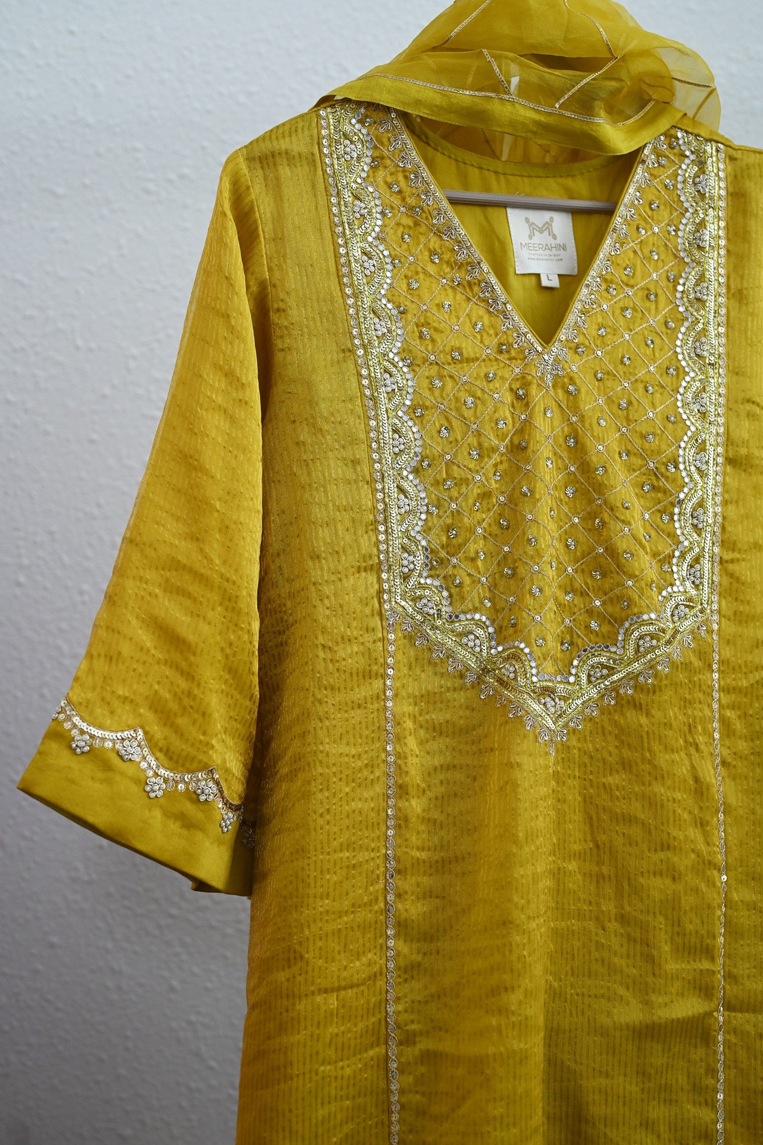 Yellow Side Jaal Suit Set