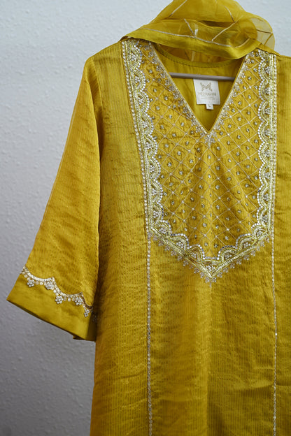 Yellow Side Jaal Suit Set