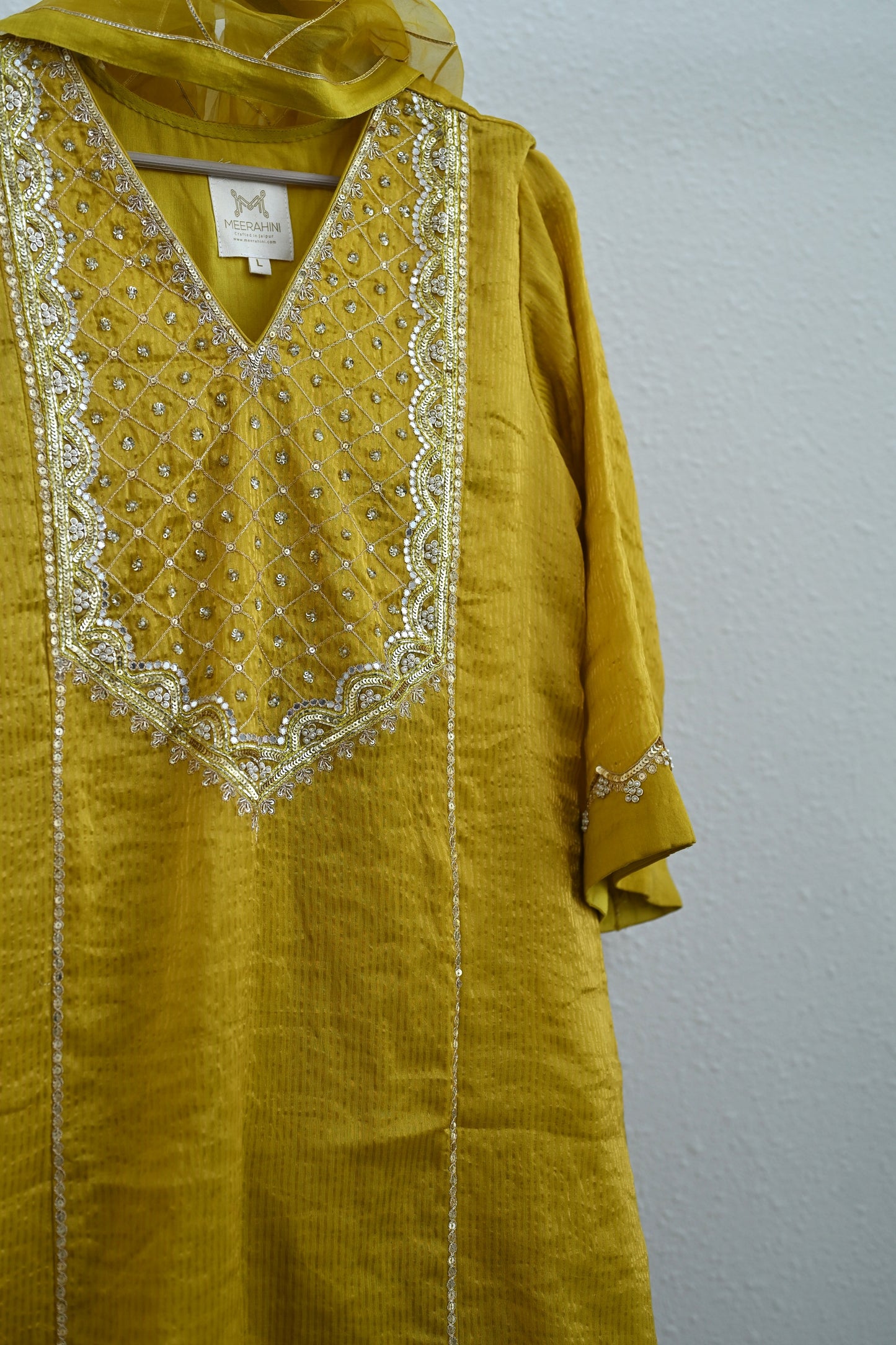 Yellow Side Jaal Suit Set