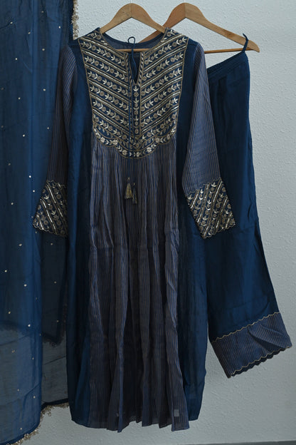 Midnight Blue Side Panel Kurta Set