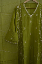 Olive Green Side Panel Kurta Set