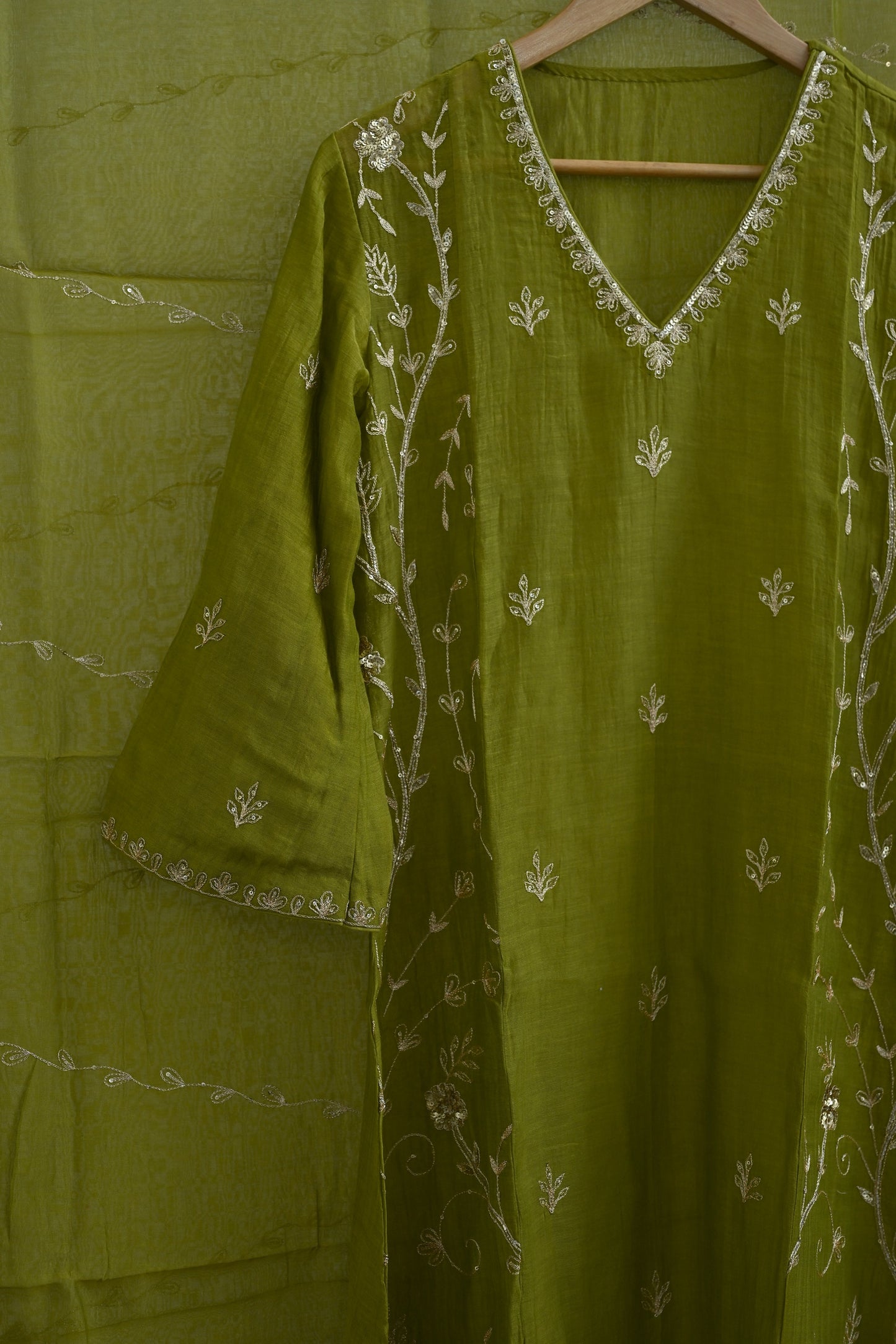 Olive Green Side Panel Kurta Set
