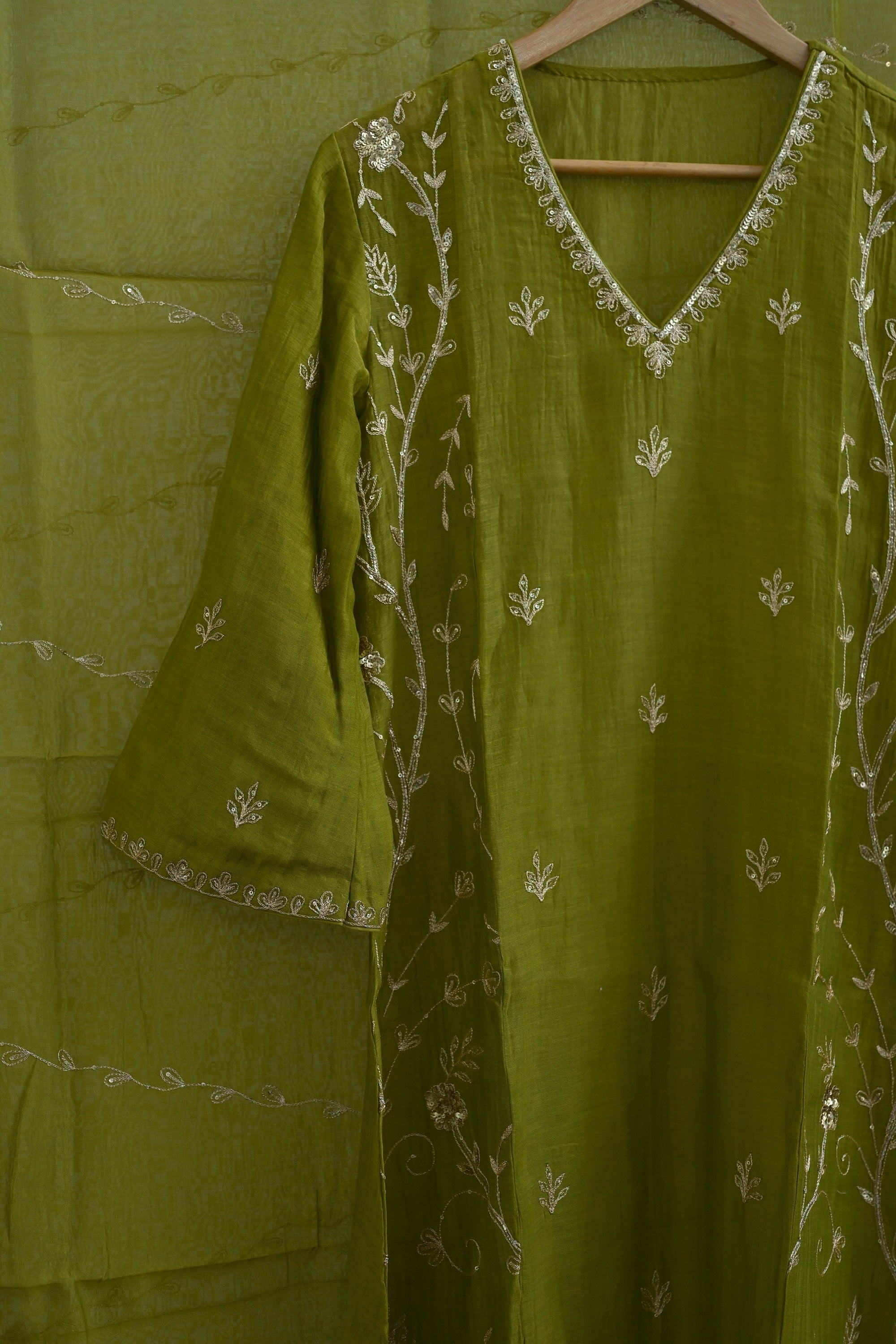 Olive Green Side Panel Kurta Set