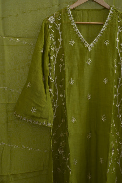Olive Green Side Panel Kurta Set