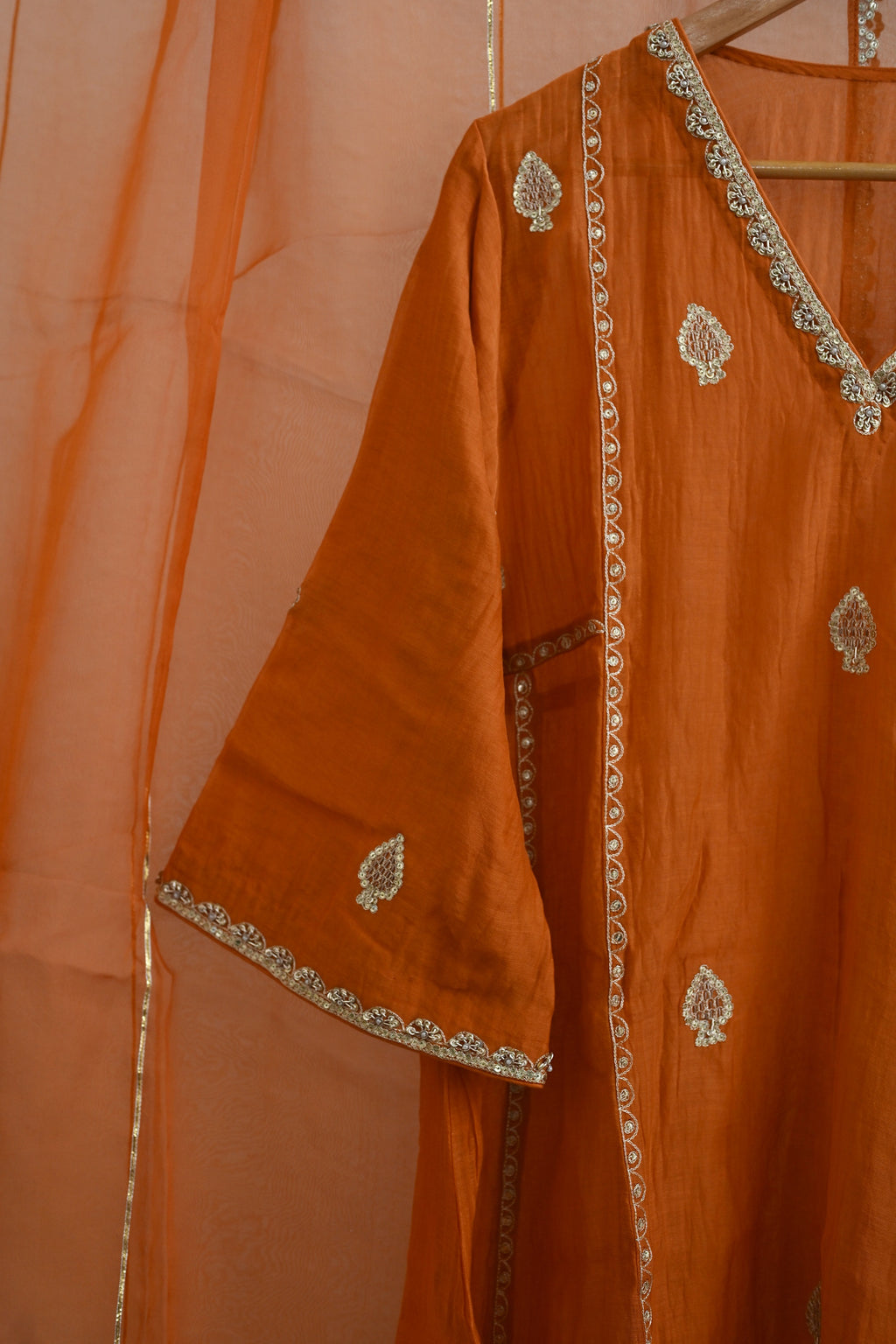 Orange Rust Side Panel Kurta Set