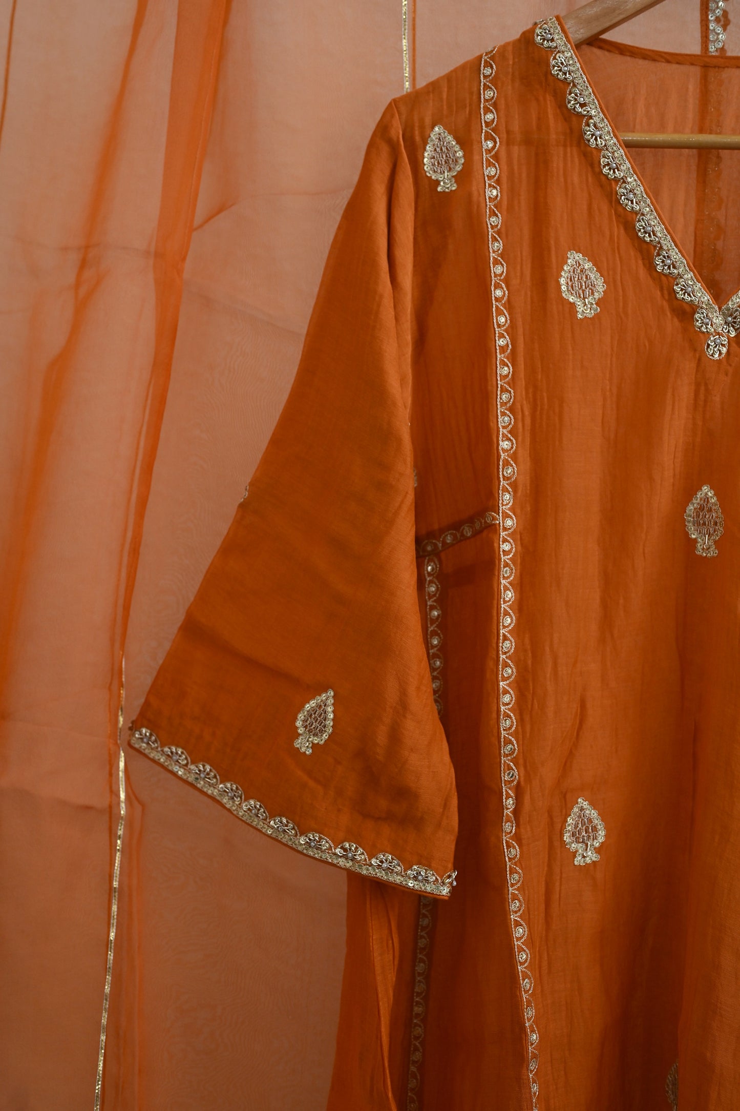 Orange Rust Side Panel Kurta Set