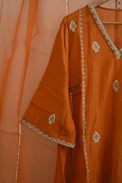 Orange Rust Side Panel Kurta Set