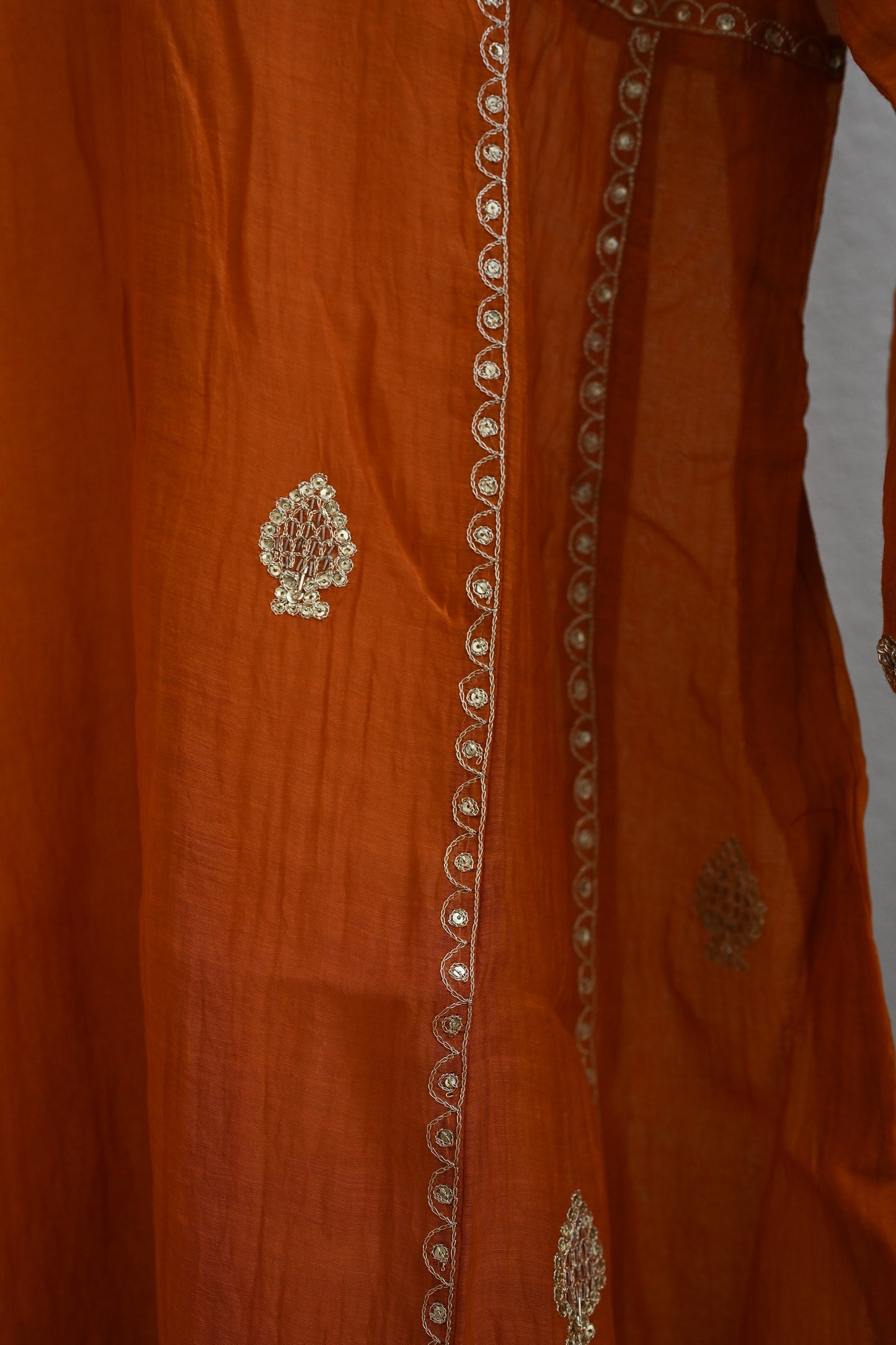 Orange Rust Side Panel Kurta Set