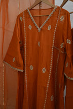 Orange Rust Side Panel Kurta Set