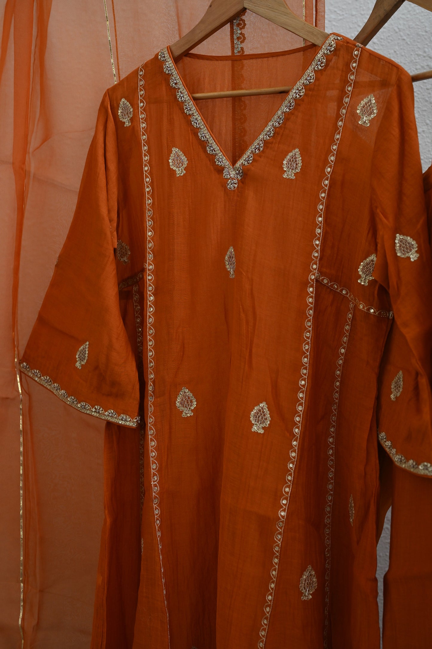 Orange Rust Side Panel Kurta Set