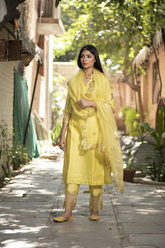 Yellow Chanderi Silk Straight Kurta Set