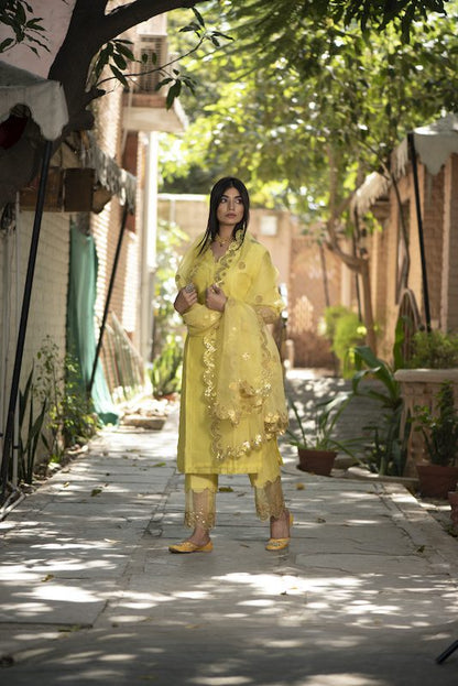 Yellow Chanderi Silk Straight Kurta Set