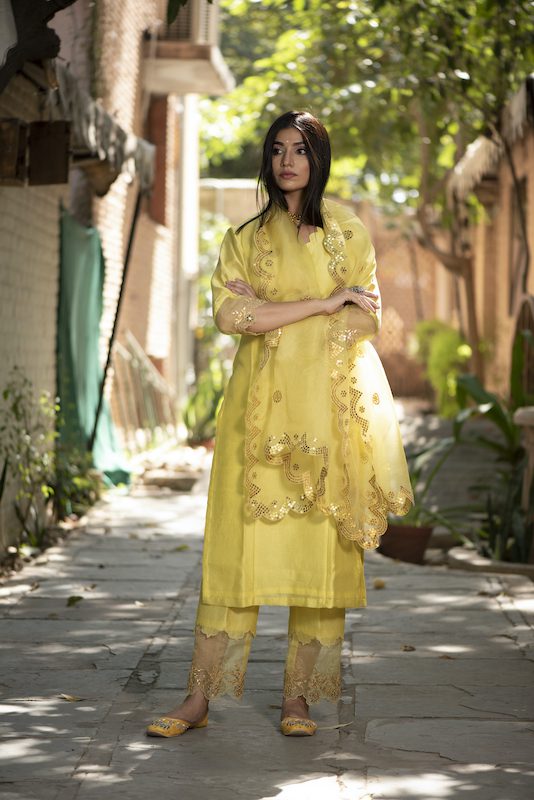 Yellow Chanderi Silk Straight Kurta Set