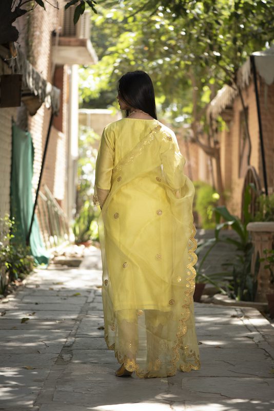 Yellow Chanderi Silk Straight Kurta Set