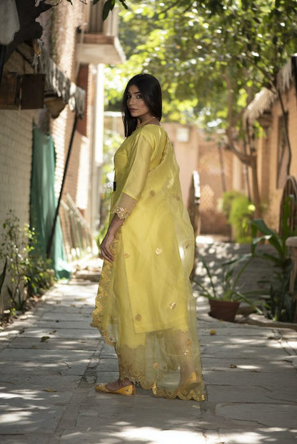 Yellow Chanderi Silk Straight Kurta Set