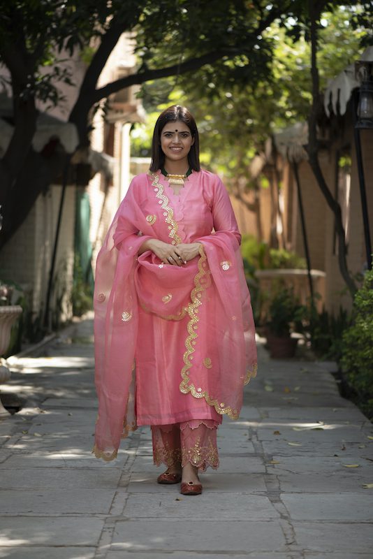 Peach Chanderi Silk Suit Set