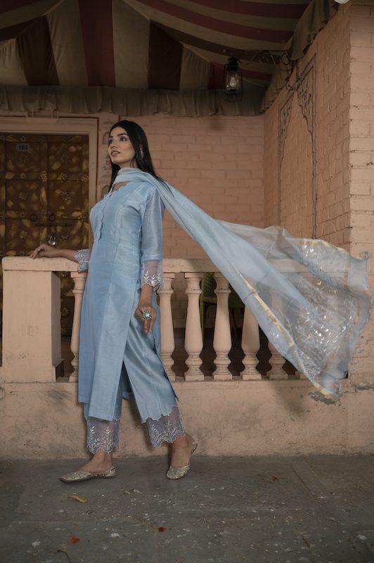 Light Blue Chanderi Silk Suit Set