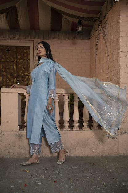 Light Blue Chanderi Silk Suit Set