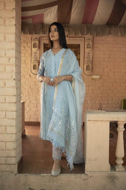 Light Blue Chanderi Silk Suit Set