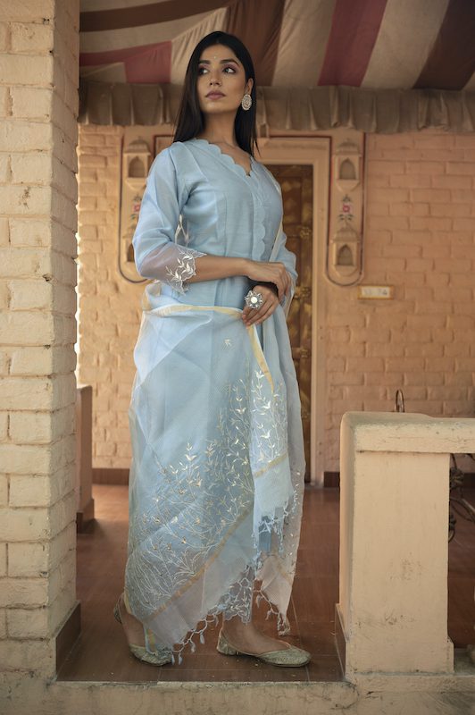 Light Blue Chanderi Silk Suit Set