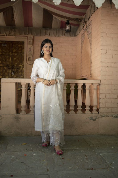 Light Grey Chanderi Silk Suit Set