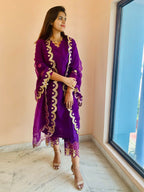 Purple Chanderi Silk Straight Kurta Set