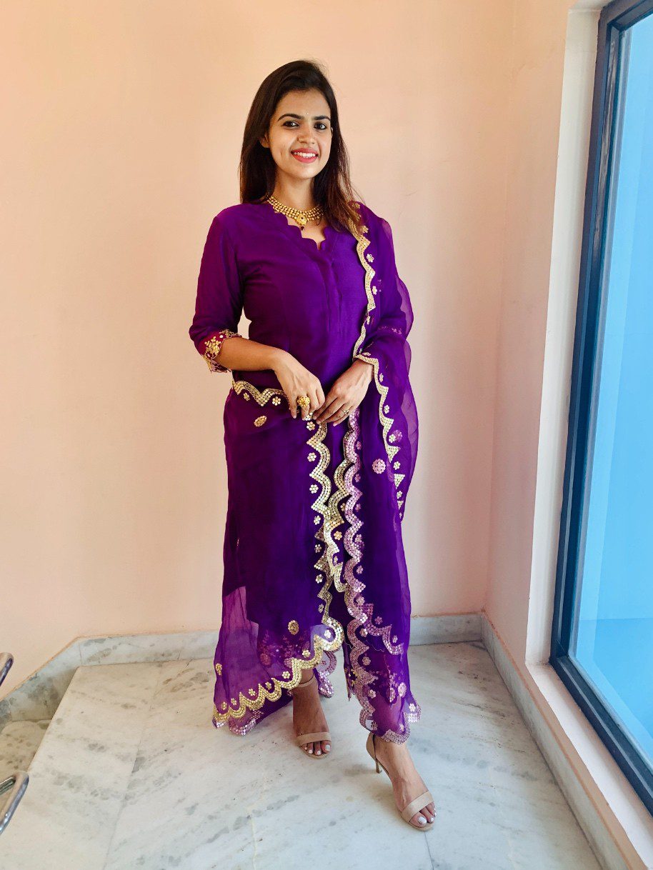 Purple Chanderi Silk Straight Kurta Set