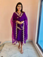 Purple Chanderi Silk Straight Kurta Set