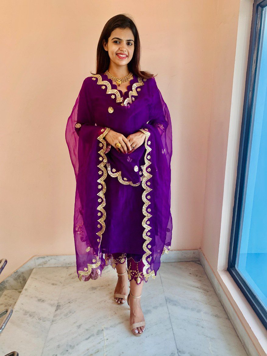Purple Chanderi Silk Straight Kurta Set