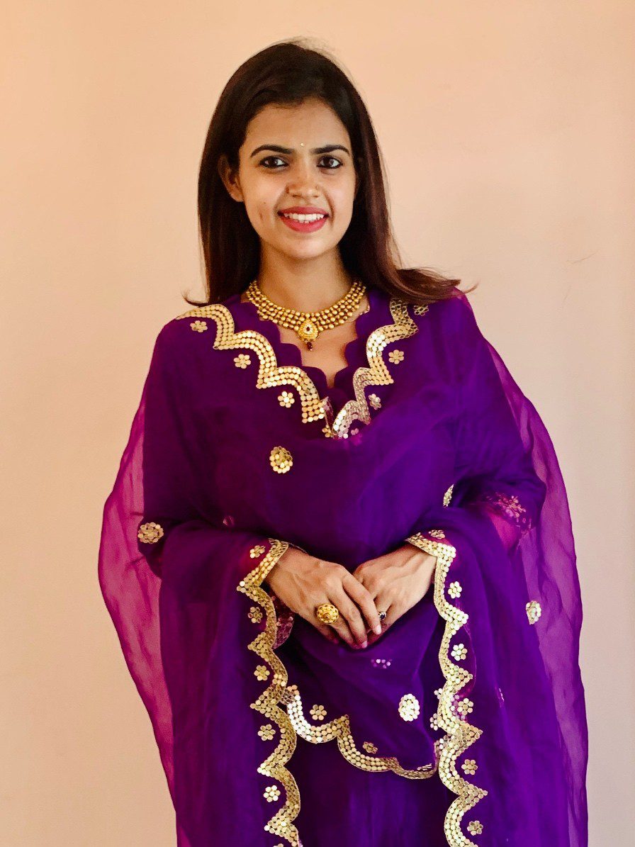 Purple Chanderi Silk Straight Kurta Set