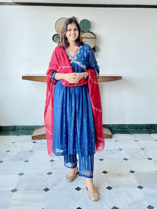 Midnight Blue V-Neck Kurta Suit set